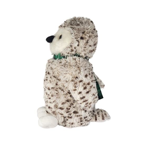 Plush Owl Toy with Green Plaid Scarf, Realistic Stuffed Animal - 11 Inches - Picture 7 of 11